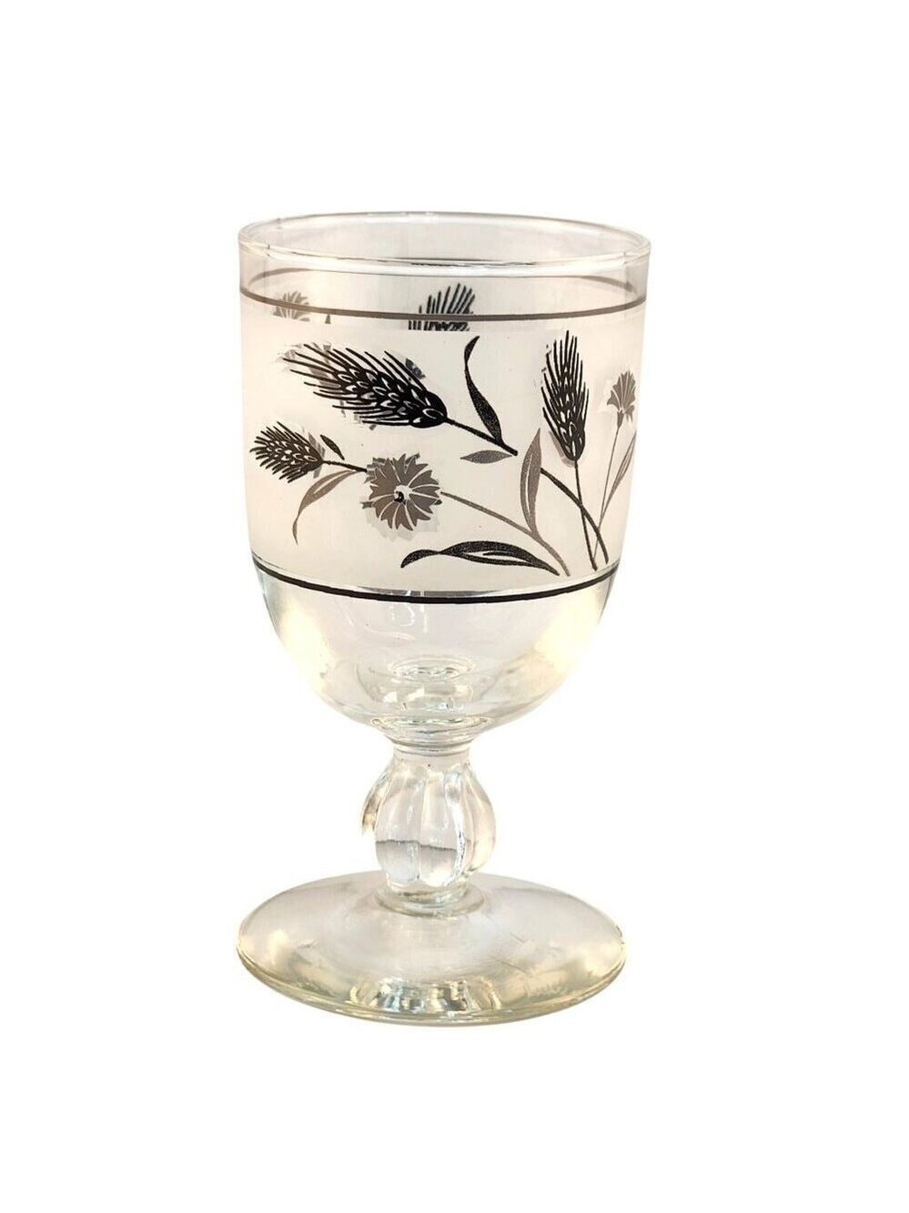 Libbey Silver Wheat Foliage Water Goblet Glass 10 Oz Vintage Elegant Design